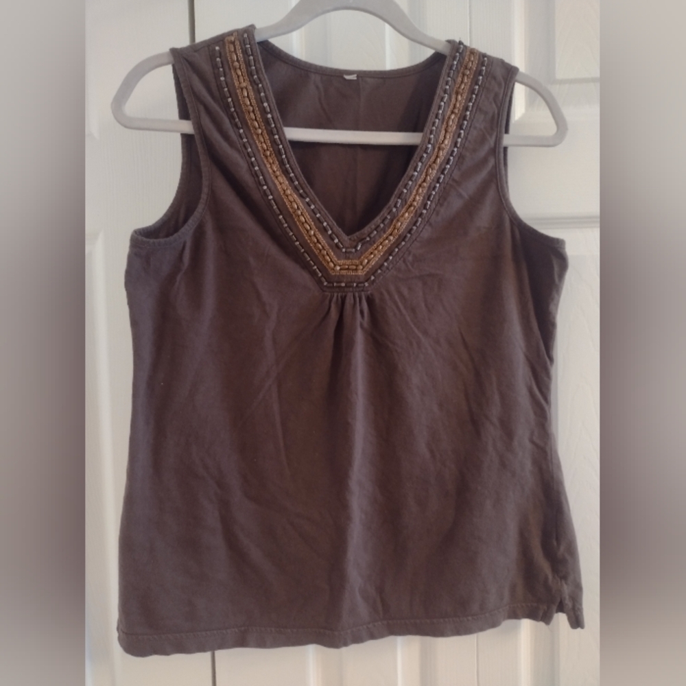 ✨Embellished Brown Sleeveless Top